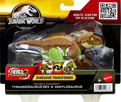 JURASSIC WORLD - FIERCE CHANGERS DOUBLE DANGER GREEN BROWN - TYRANNOSAURUS REX & ANKYLOSAURUS ACTION FIGURE on Sale