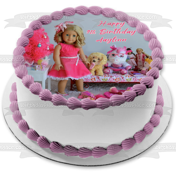 American Girl Fashion Doll with a Dog Unicorn and Accessories Edible Cake Topper Image ABPID00461 Fashion