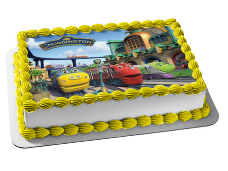 Chuggington Locomotives Wilson Brewster and Koko at the Train Station Edible Cake Topper Image ABPID00850 For Sale