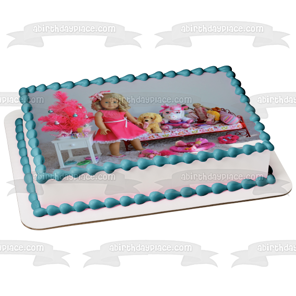 American Girl Fashion Doll with a Dog Unicorn and Accessories Edible Cake Topper Image ABPID00461 Fashion