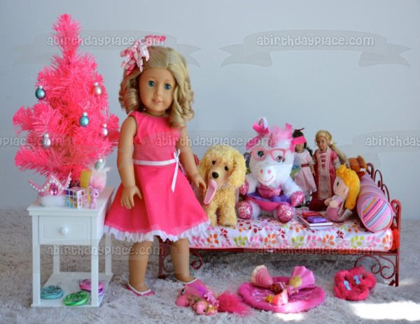 American Girl Fashion Doll with a Dog Unicorn and Accessories Edible Cake Topper Image ABPID00461 Fashion