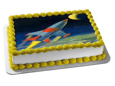 Outer Space Rocket Ship Moon Edible Cake Topper Image ABPID00561 Hot on Sale