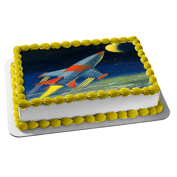 Outer Space Rocket Ship Moon Edible Cake Topper Image ABPID00561 Hot on Sale