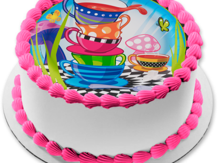 Alice In Wonderland Teacups Stacked Up Edible Cake Topper Image ABPID00381 Fashion