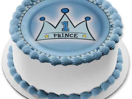 Happy 1st Birthday Prince Blue Crown Edible Cake Topper Image ABPID00858 Online now