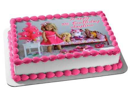 American Girl Fashion Doll with a Dog Unicorn and Accessories Edible Cake Topper Image ABPID00461 Fashion