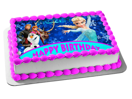 Frozen Happy Birthday Anna Elsa Olaf  Kristoff Sven Personalized Edible Cake Topper Image ABPID00842 Sale