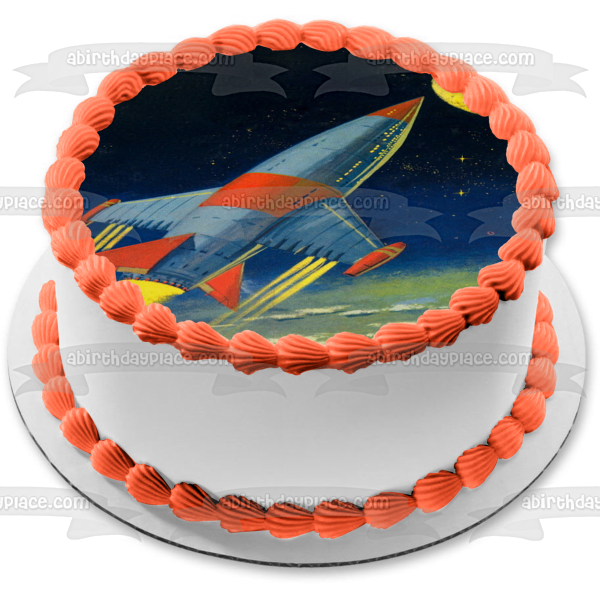 Outer Space Rocket Ship Moon Edible Cake Topper Image ABPID00561 Hot on Sale